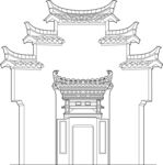 中式传统门楼建筑线稿图 矢量图