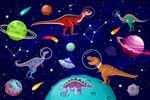 可爱恐龙卡通太空星球宇宙背景墙