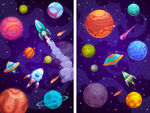 卡通外太空火箭宇宙飞船星球背景