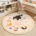 手绘卡通可爱猫儿童地毯圆形地垫