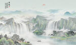 新中式水墨山水流水生财背景墙
