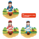 传统少女田园腌制食品手绘插画图