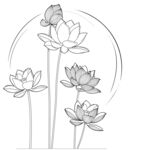 水墨风莲花线稿 荷花 矢量图