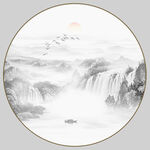 圆形意境水墨山水画