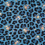 蓝色豹纹花卉图案布料