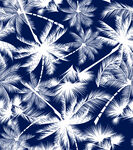 蓝底白色棕榈叶图案