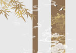 新中式山水阁楼竹子背景墙