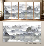 中式水墨山水背景墙设计