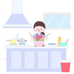 厨房烹饪炒菜做饭做家务插画