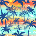 热带海滩棕榈树风景图案