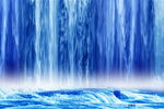 蓝色高清瀑布山水画