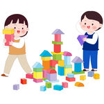 益智游戏孩子搭积木儿童教育插画