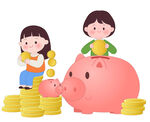 粉色小猪存钱罐金币理财儿童插画