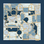 蓝白几何图案时尚丝巾设计