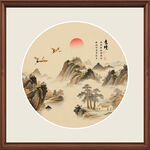 圆形水墨山水画