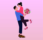 男子抱起女子送花秀恩爱