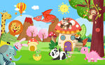 卡通童话动物乐园插画图片
