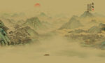 中古风国画山水画背景墙