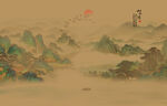 中式古风古典山水画背景