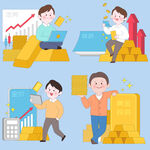 黄金投资金价走势盈利赚钱插画