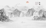 水墨国画山水背景墙