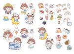 可爱卡通女孩日常元素贴纸
