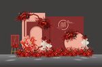 红色新中式订婚宴中国风婚礼背景