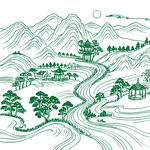 水墨风乡村山水线条画
