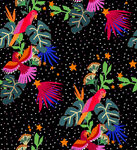 热带鹦鹉花卉图案背景