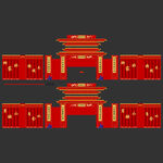 中式红色建筑门楼设计图