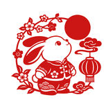 可爱胖嘟嘟兔子望月亮剪纸贴花