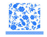 蓝白花卉图案装饰纹样