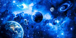 蓝色星空太空星球宇航员银河背景