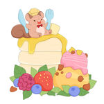 草莓蓝莓冰淇淋蛋糕饮品店插画