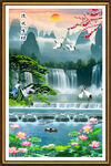 高山流水瀑布玄关山水画