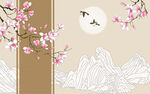 中式花鸟山水背景墙