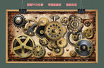 金属机械齿轮复古背景墙图片