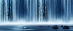 高清蓝色瀑布山水画