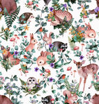 森林动物花卉图案插画