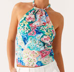 多彩印花挂脖短上衣水彩花