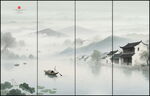 中式屏风隔断水墨山水画