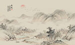 新中式古风国画山水背景墙壁画
