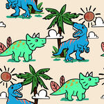 卡通恐龙与热带植物图案