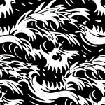 黑白海浪骷髅纹身图案