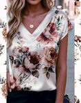 花卉印花V领女士上衣