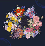 多彩花卉圆形图案设计