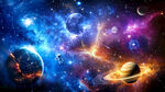 梦幻银河太空星球宇航员星空背景