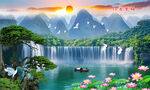 流水生财瀑布山水画壁画