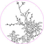 圆形花鸟线描图
