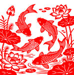 荷花锦鲤剪纸图创作